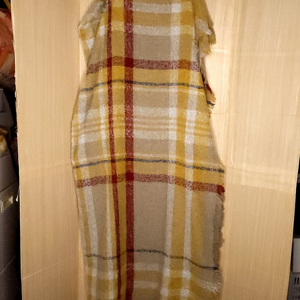 Unbranded Womens Womens Gold Red Plaid Soft Blanket Scarf